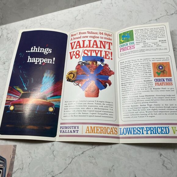 Vintage 1964 Plymouth Valiant V.8 Automobile Dealer & Showroom Sales Brochure - Picture 3 of 5